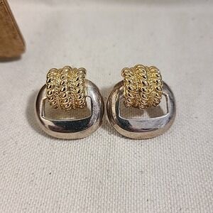 Statement Earrings Gold Silver Two Tone Stud‎ Earrings Party